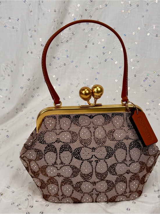 Coach Handbags - Coach Crystal Signature Brown Jacquard Kisslock 16 Bag - *NEW*